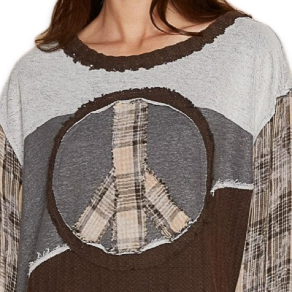 POL Sweat shirt Peace Sign Free Terry Boho / Peace Top Patchwork L Boutique - Picture 4 of 15